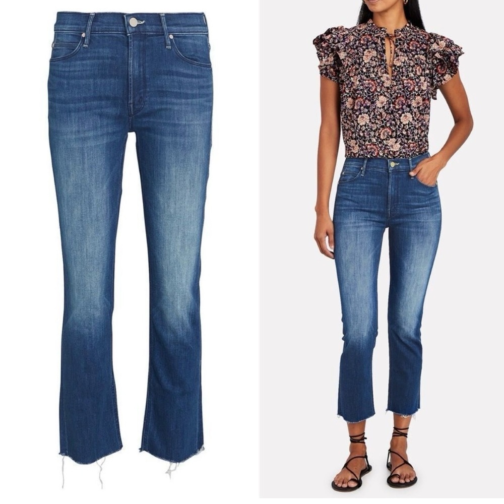 MOTHER mid-rise Dazzler crop fray in color squeeze it size 27